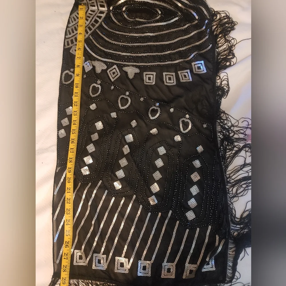 NEW Anna-kaci Shawl Wrap Cape Black With Silver Sequins One Size